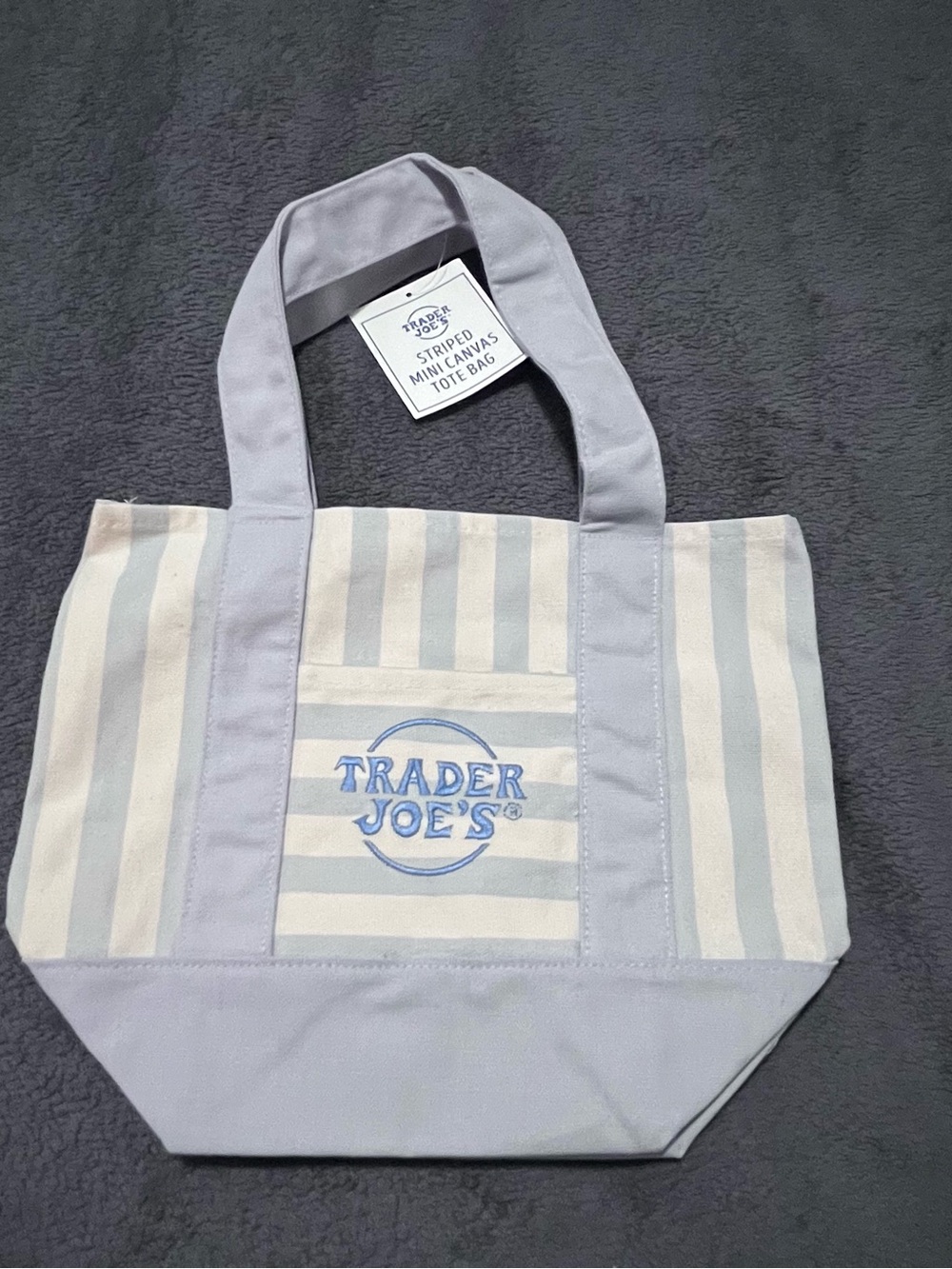 NWT Trader Joe's Striped Canvas Tote Bag in Light Blue & Cream